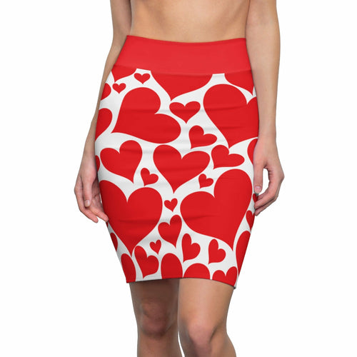 Womens Pencil Mini Skirt, Love Red Hearts, S867849 - Horizon Bliss