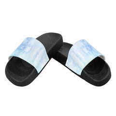 Womens Slides, Flip Flop Sandals, Blue Watercolor Print - Horizon Bliss