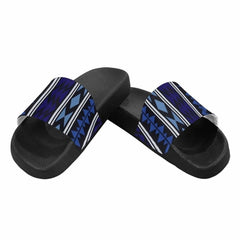 Womens Slides, Flip Flop Sandals, Dark Blue Aztec Print - Horizon Bliss