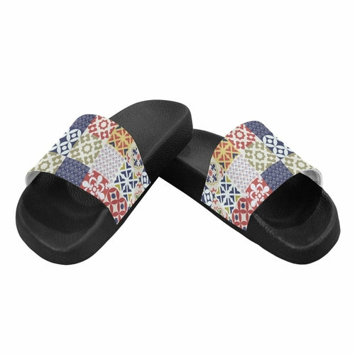 Womens Slides, Flip Flop Sandals, Patchwork Print - Horizon Bliss