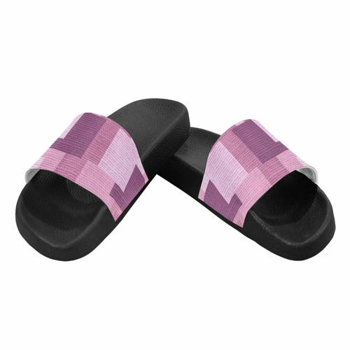 Womens Slides, Flip Flop Sandals, Pink Grid Print - Horizon Bliss