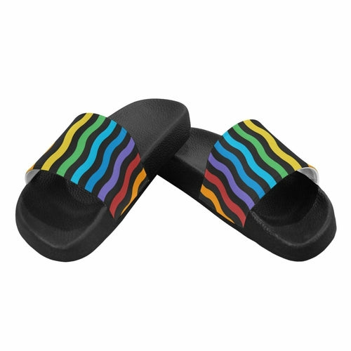 Womens Slides, Flip Flop Sandals, Rainbow Stripe Print - Horizon Bliss