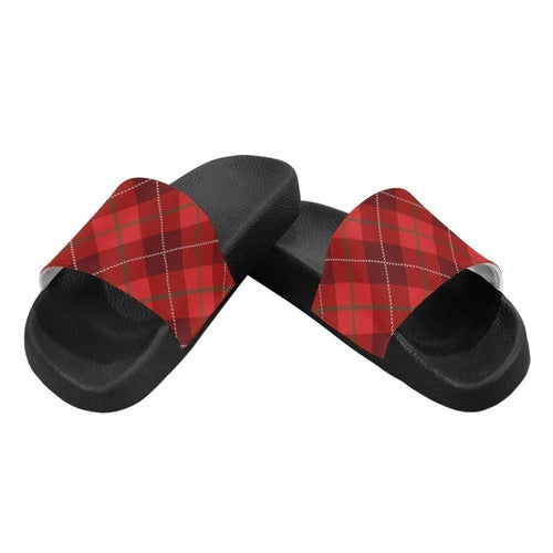 Womens Slides, Flip Flop Sandals, Womens Red Tartan Print - Horizon Bliss