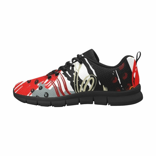 Womens Sneakers, Black And White Abstract Print Running Shoes - Horizon Bliss