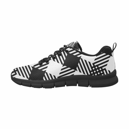 Womens Sneakers, Black And White Plaid Print Running Shoes - Horizon Bliss