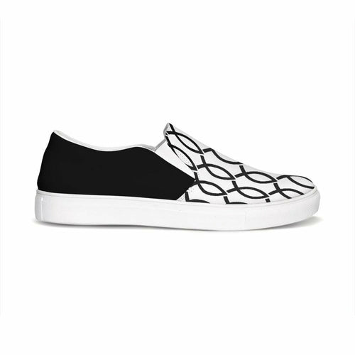 Womens Sneakers - Black & White Ichthys Style Low Top Slip-on Canvas - Horizon Bliss