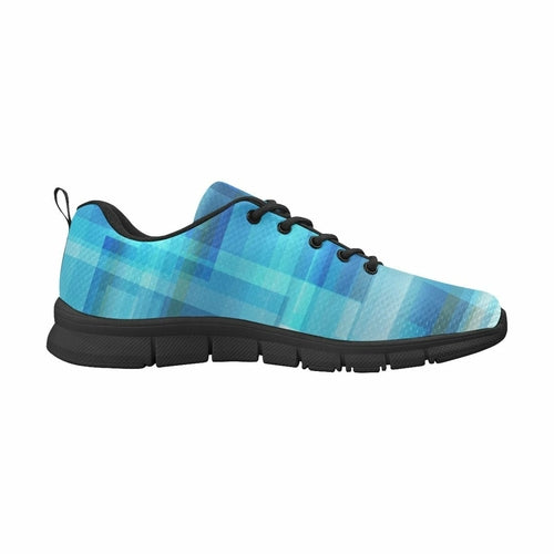 Womens Sneakers, Blue And Black Geometric Print Running Shoes - Horizon Bliss