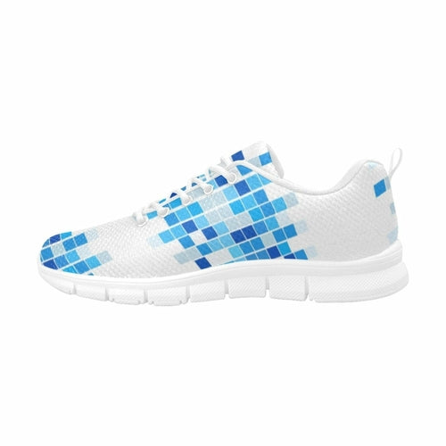 Womens Sneakers, Blue And White Mosaic Print Running Shoes - Horizon Bliss