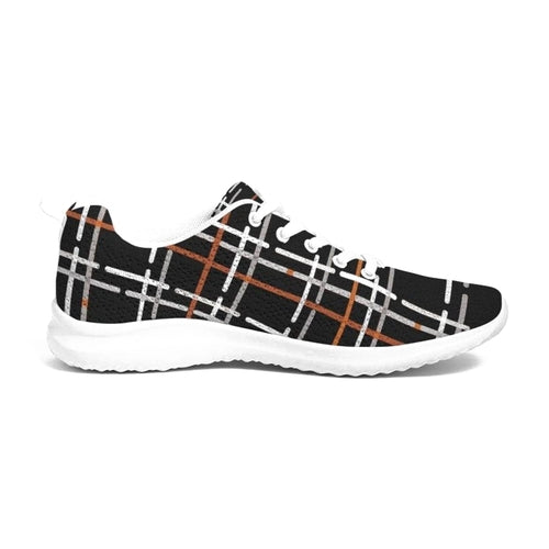 Womens Sneakers - Canvas Running Shoes, Black Plaid Print - Horizon Bliss