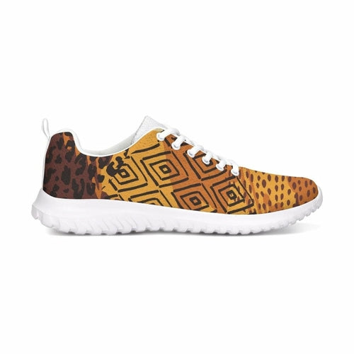 Womens Sneakers - Canvas Running Shoes, Brown And Yellow Print - Horizon Bliss