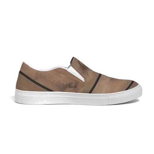 Womens Sneakers - Canvas Slip On Shoes, Brown Plank Print - Horizon Bliss