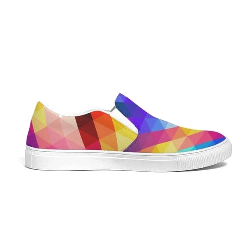 Womens Sneakers - Canvas Slip On Shoes, Multicolor Retro Print - Horizon Bliss