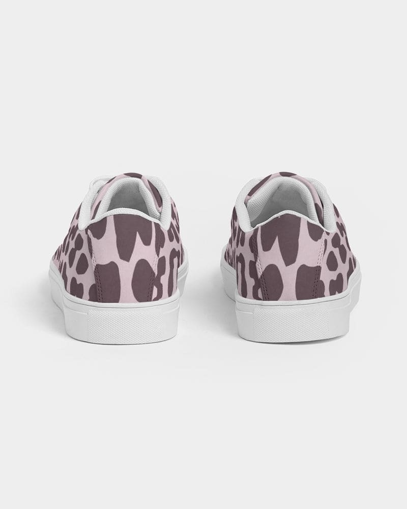 Womens Sneakers - Low Top Sports Shoes, Pink Leopard Print