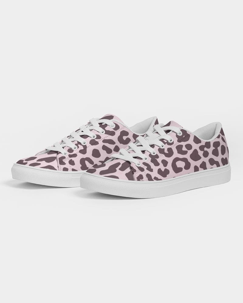 Womens Sneakers - Low Top Sports Shoes, Pink Leopard Print