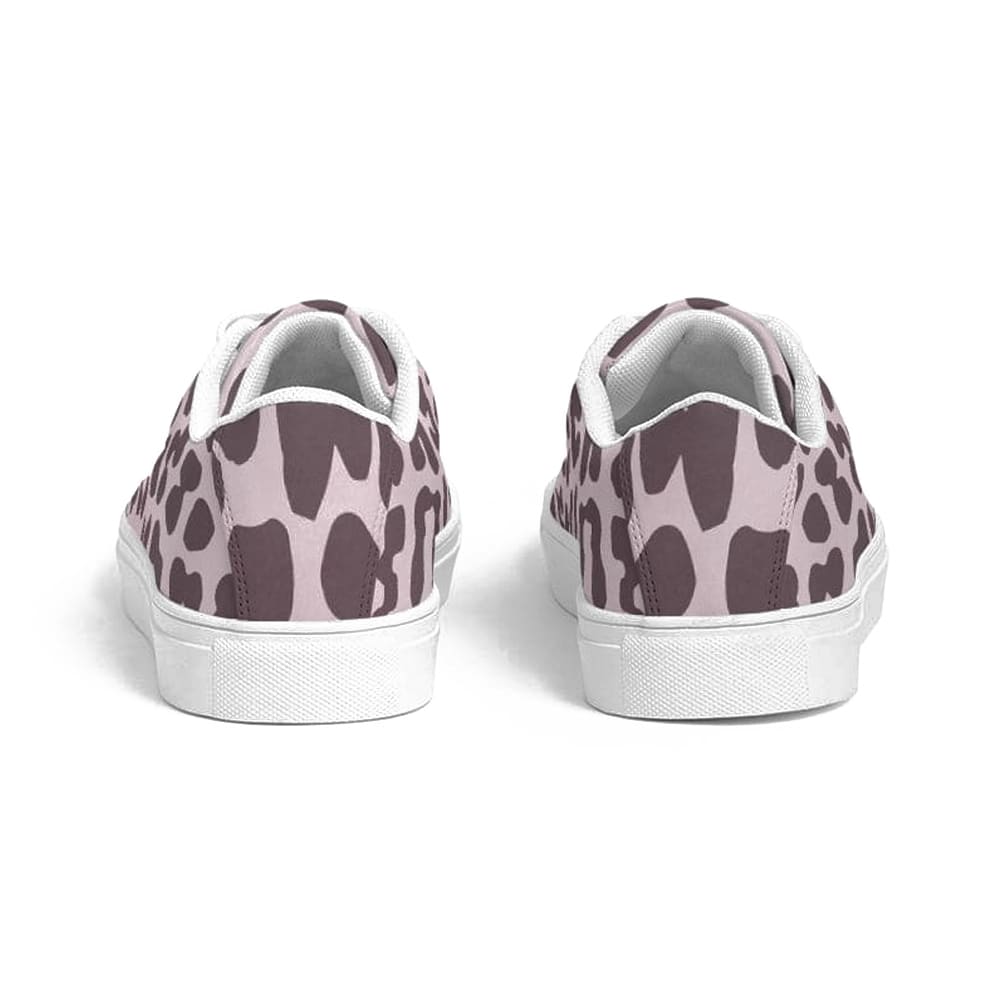 Womens Sneakers - Low Top Sports Shoes, Pink Leopard Print