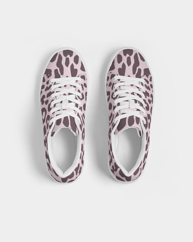 Womens Sneakers - Low Top Sports Shoes, Pink Leopard Print