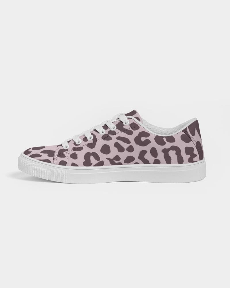 Womens Sneakers - Low Top Sports Shoes, Pink Leopard Print