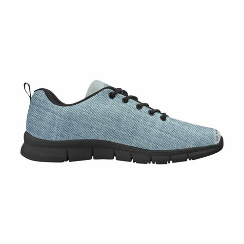 Womens Sneakers, Patch Blue Denim Illustration Running Shoes - Horizon Bliss