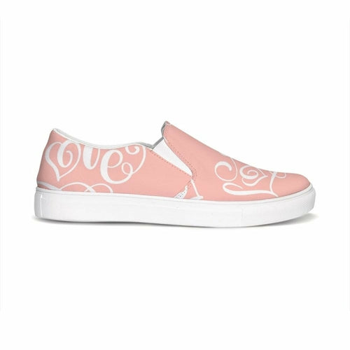 Womens Sneakers - Pink And White Love Print Low Top Slip-on Canvas - Horizon Bliss