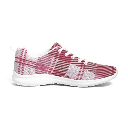 Womens Sneakers - Pink and White Plaid Running Sports Shoes - Horizon Bliss