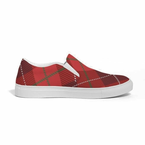 Womens Sneakers - Red Plaid Canvas Sports Shoes / Slip-on - Horizon Bliss