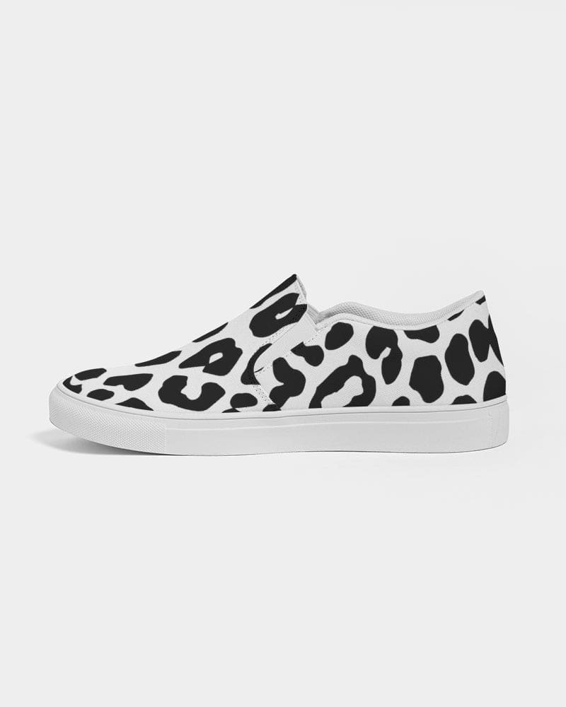 Womens Sneakers - Slip On Canvas Shoes, Black And White Leopard Print