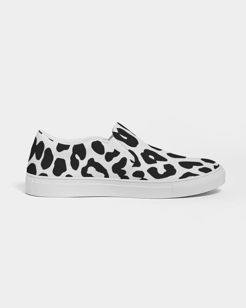 Womens Sneakers - Slip On Canvas Shoes, Black And White Leopard Print