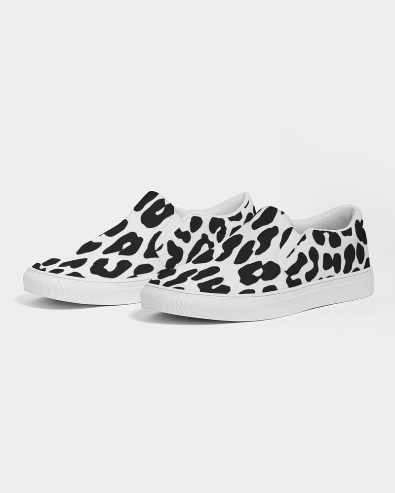 Womens Sneakers - Slip On Canvas Shoes, Black And White Leopard Print