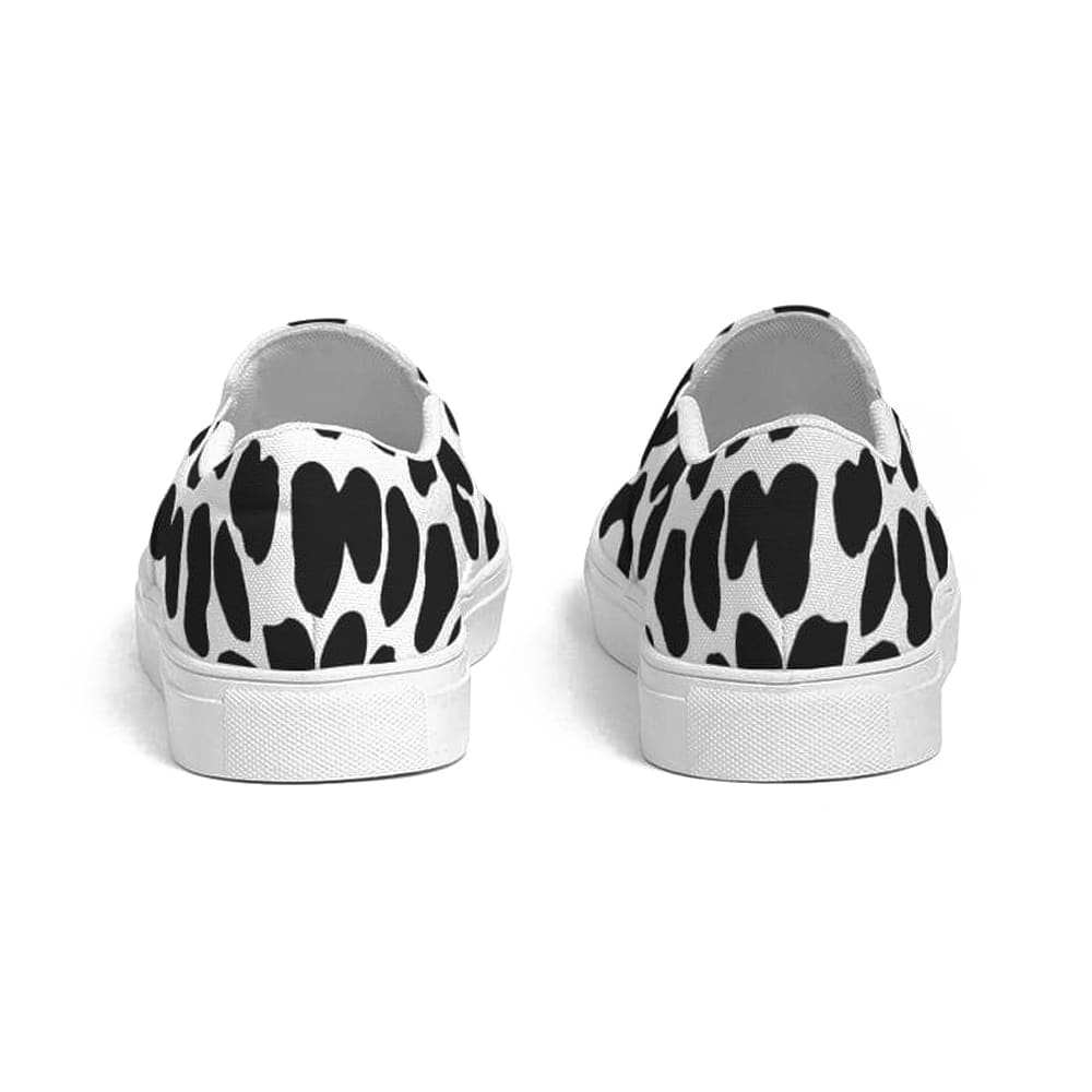 Womens Sneakers - Slip On Canvas Shoes, Black And White Leopard Print