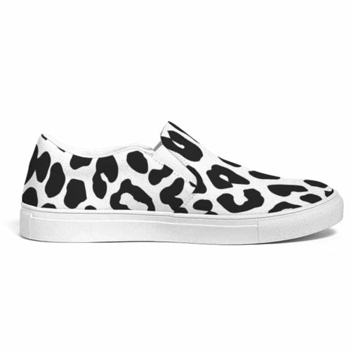 Womens Sneakers - Slip On Canvas Shoes, Black And White Leopard Print