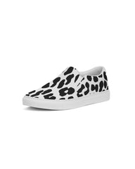 Womens Sneakers - Slip On Canvas Shoes, Black And White Leopard Print