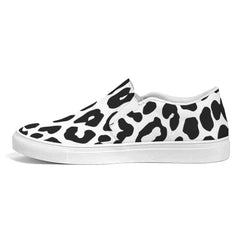 Womens Sneakers - Slip On Canvas Shoes, Black And White Leopard Print