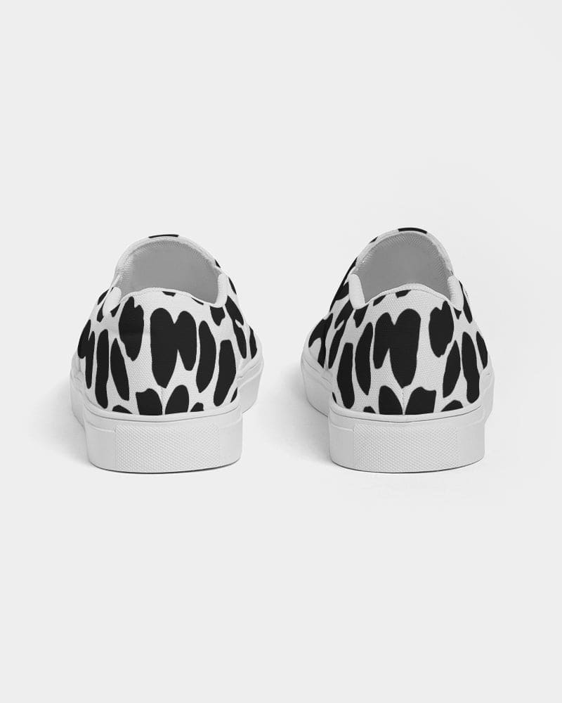 Womens Sneakers - Slip On Canvas Shoes, Black And White Leopard Print