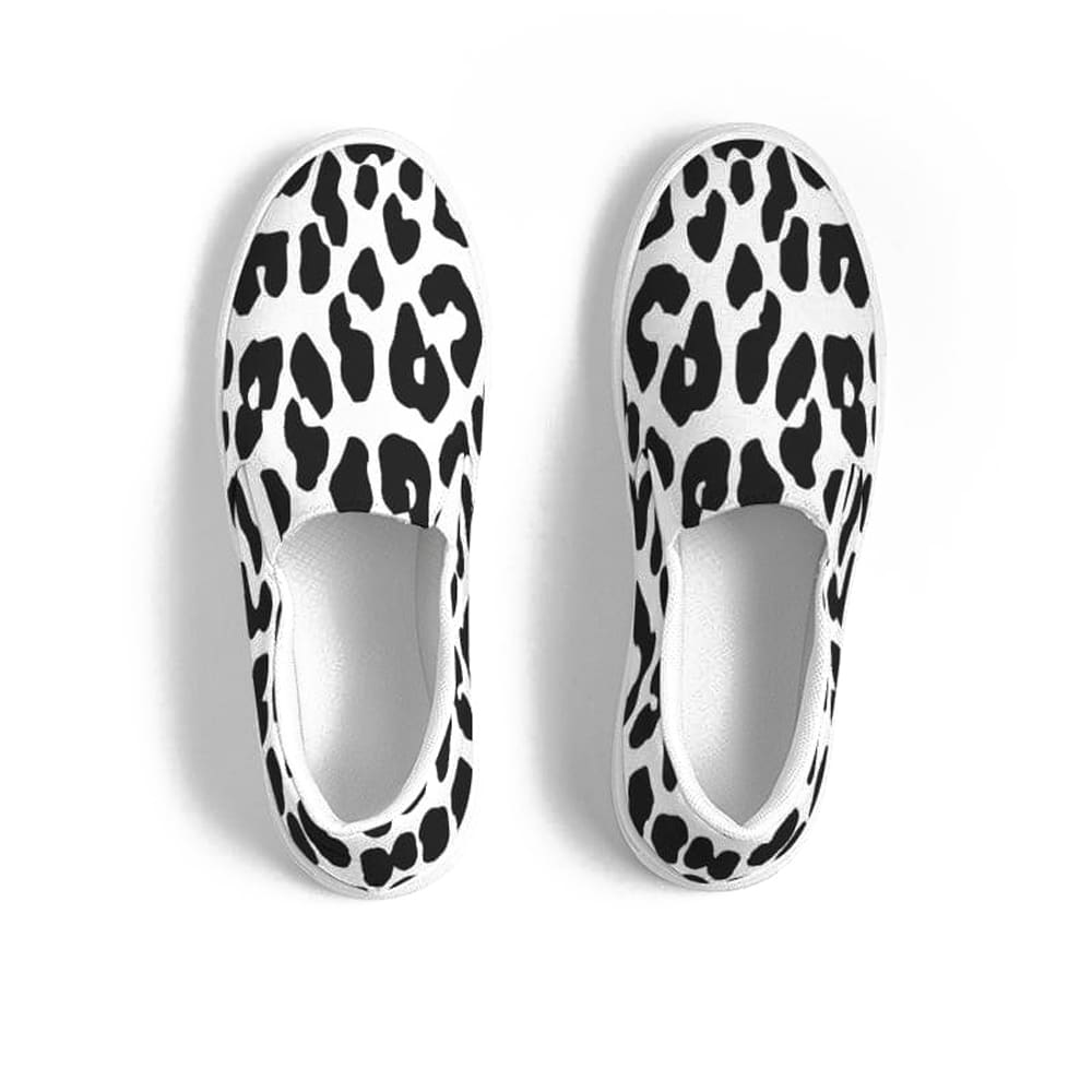 Womens Sneakers - Slip On Canvas Shoes, Black And White Leopard Print