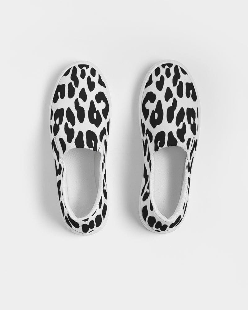 Womens Sneakers - Slip On Canvas Shoes, Black And White Leopard Print