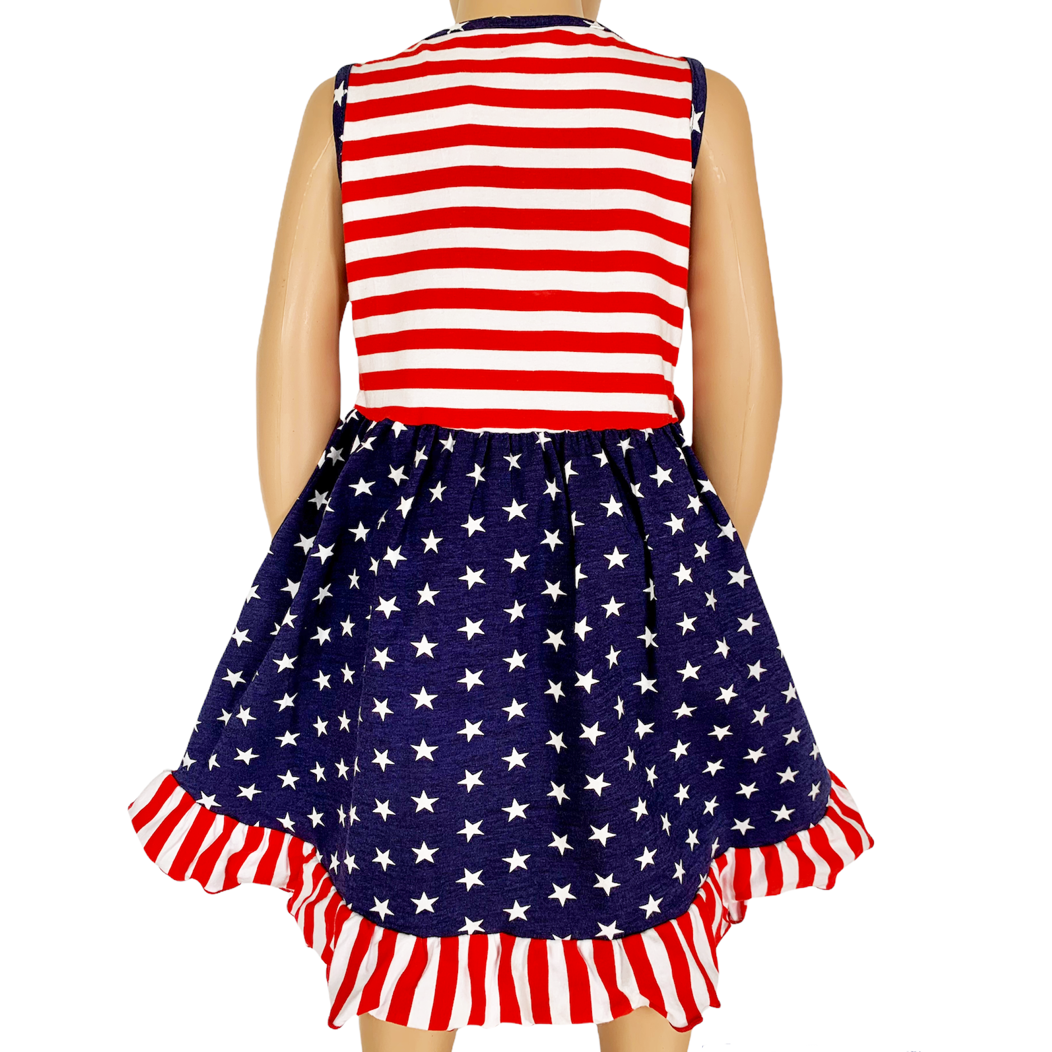 AnnLoren Girls 4th of July Stars & Striped Heart Dress Red White & - Horizon Bliss