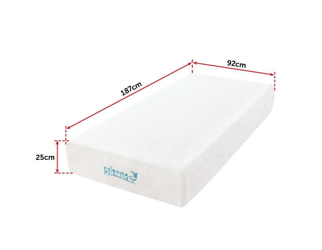 Palermo Single 25cm Gel Memory Foam Mattress - Dual-Layered - - Horizon Bliss