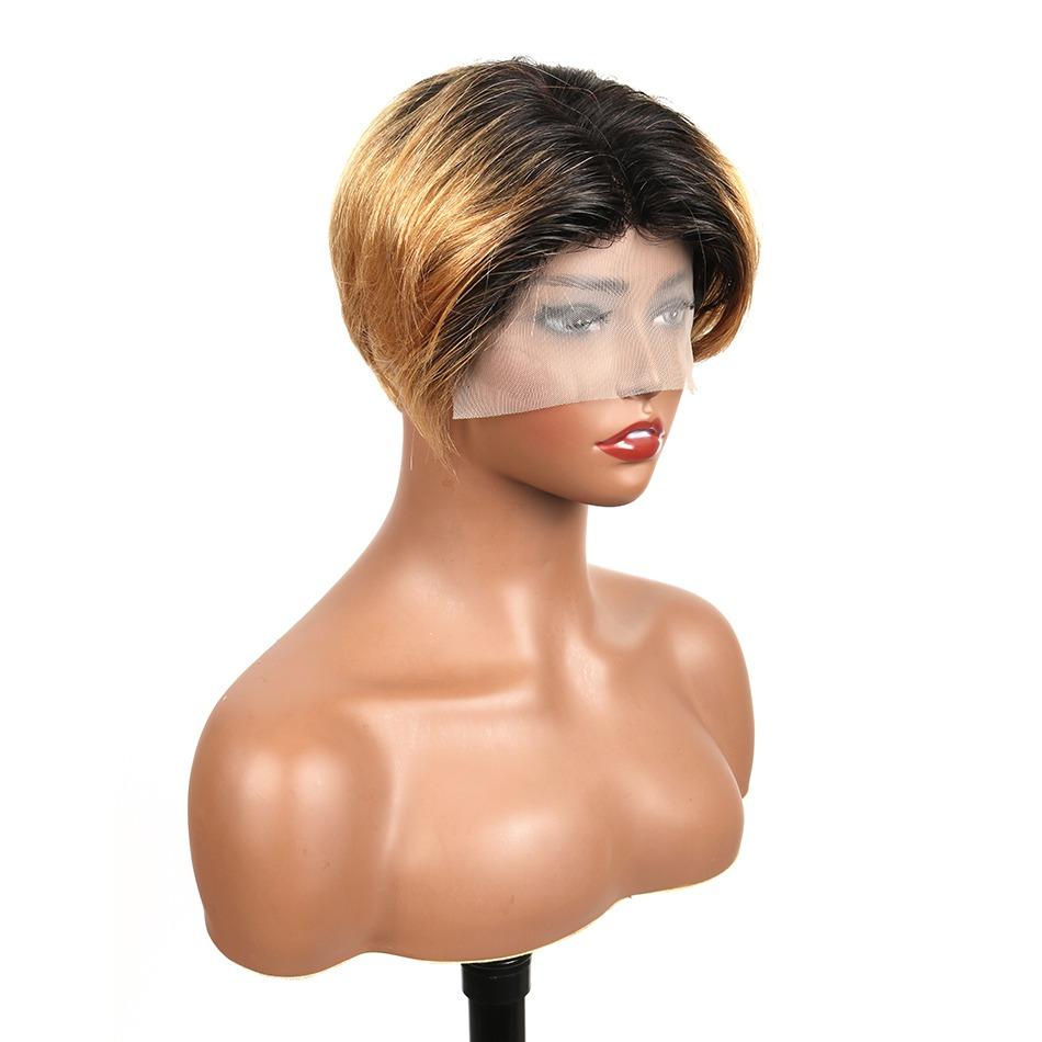 Ombre Short Bob Pixie Cut 13x4x1 T Lace Front Straight Human Hair Wigs - Horizon Bliss