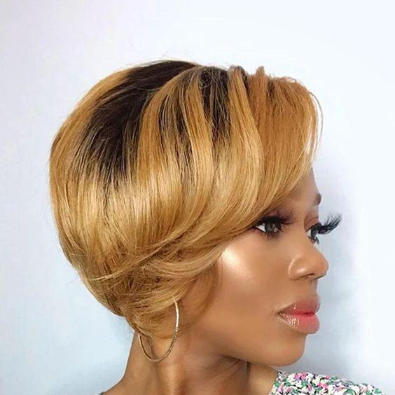 Ombre Short Bob Pixie Cut 13x4x1 T Lace Front Straight Human Hair Wigs - Horizon Bliss