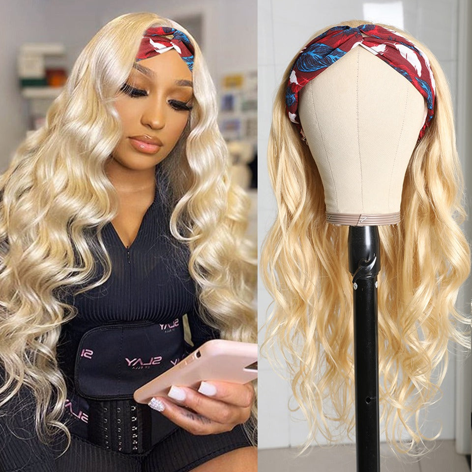 Body Wave #1B/613 Headband Human Hair Wigs For Black Women Blonde Scar - Horizon Bliss