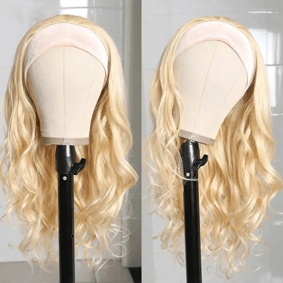 Body Wave #1B/613 Headband Human Hair Wigs For Black Women Blonde Scar - Horizon Bliss