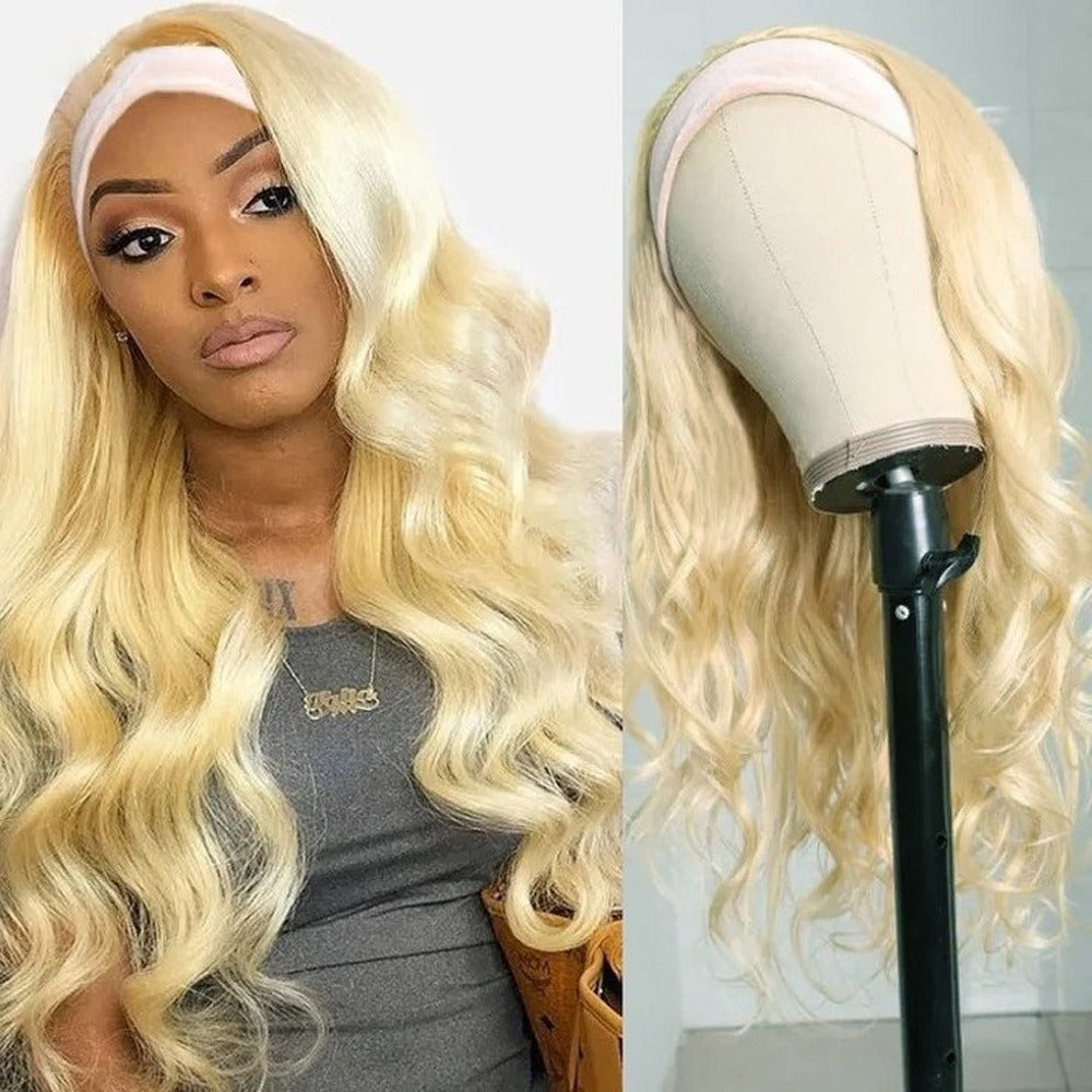 Body Wave #1B/613 Headband Human Hair Wigs For Black Women Blonde Scar - Horizon Bliss