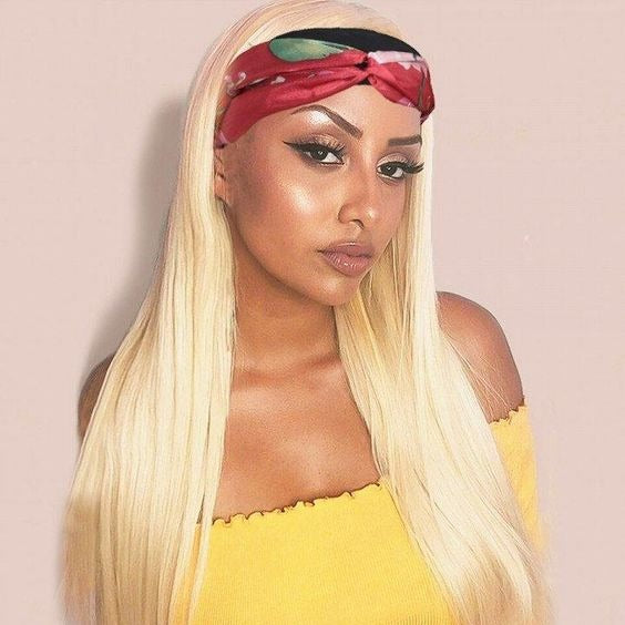 Straight 1B/613 Headband Human Hair Wigs For Black Women Blonde Scarf - Horizon Bliss