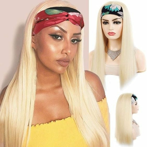 Straight 1B/613 Headband Human Hair Wigs For Black Women Blonde Scarf - Horizon Bliss