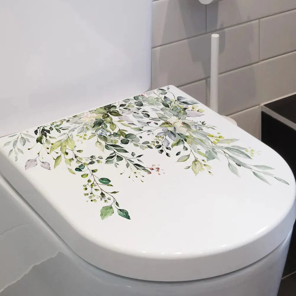 Green Plant Leaves Bathroom Stickers - Horizon Bliss