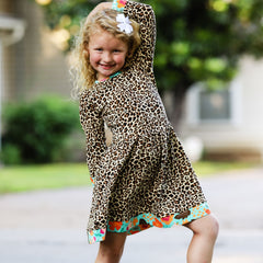 AnnLoren Little & Big Girls Long Sleeve Leopard Rose Fall Floral Dress - Horizon Bliss