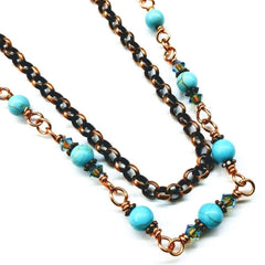 Wire Wrapped 24 Inches Copper Turquoise Necklace - Horizon Bliss