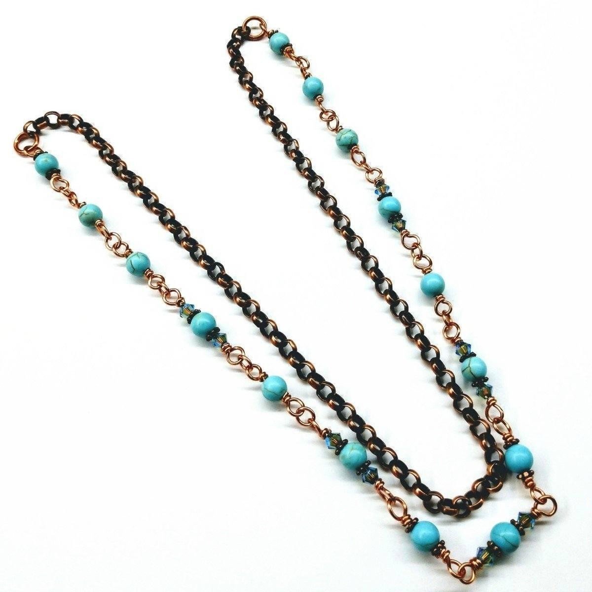 Wire Wrapped 24 Inches Copper Turquoise Necklace - Horizon Bliss