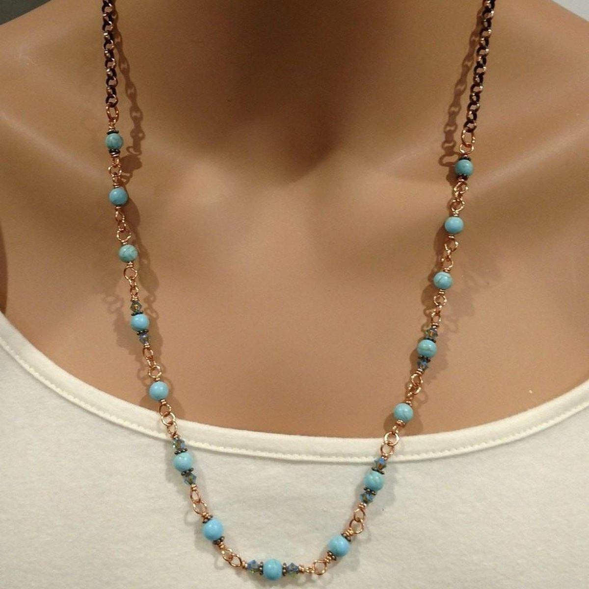 Wire Wrapped 24 Inches Copper Turquoise Necklace - Horizon Bliss