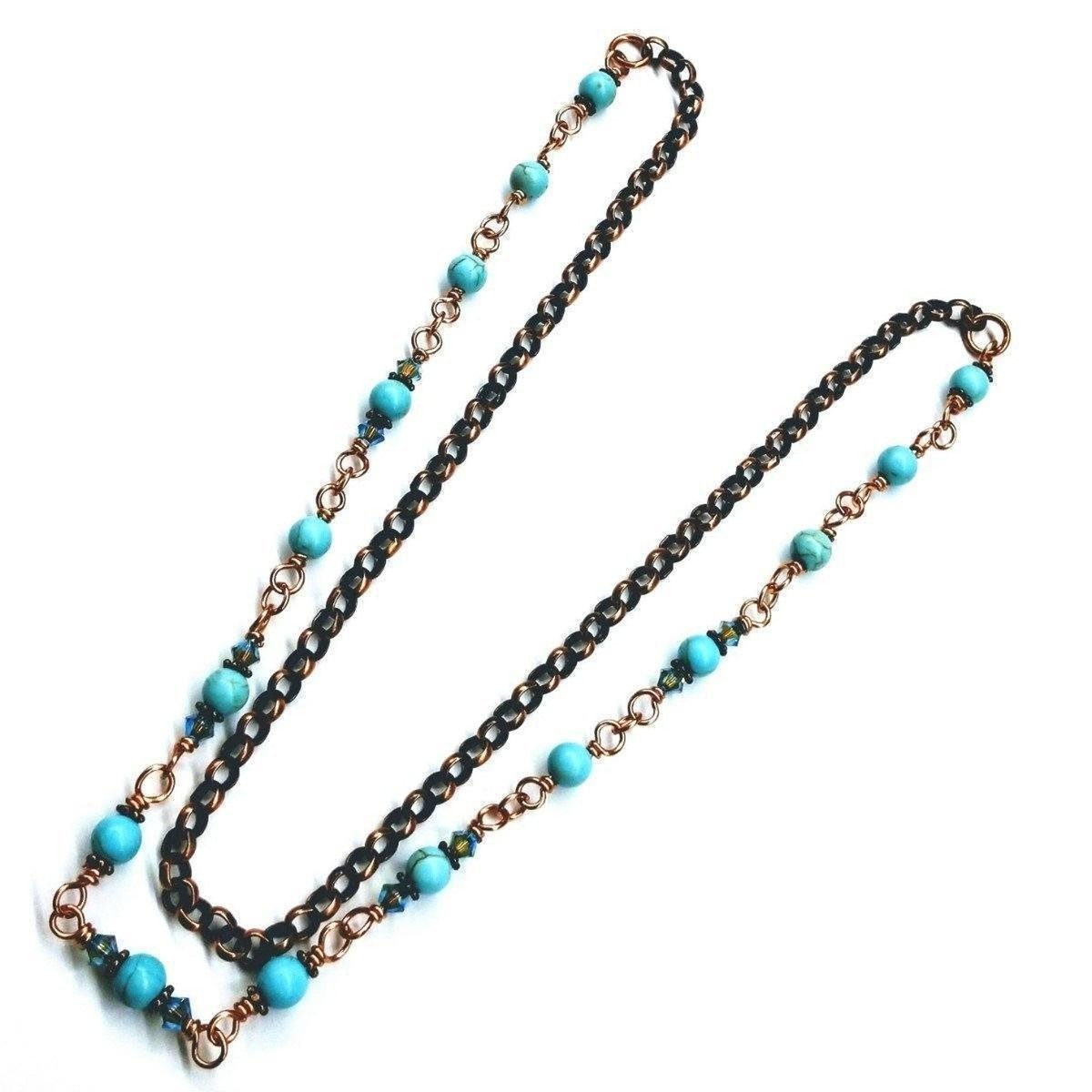 Wire Wrapped 24 Inches Copper Turquoise Necklace - Horizon Bliss